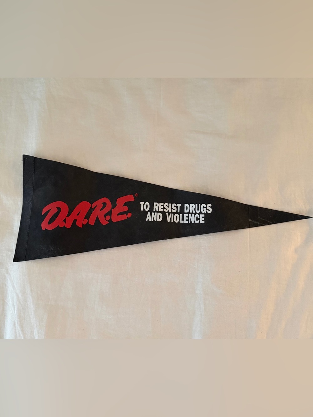 Vintage D.A.R.E. Black Felt Pennant with Red Logo